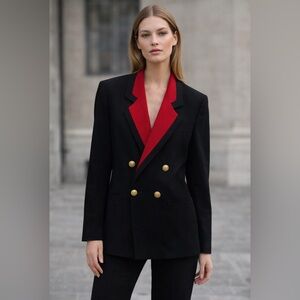 Authentic Christian Dior Double-Breasted Black Blazer with Red Lapel size 10
